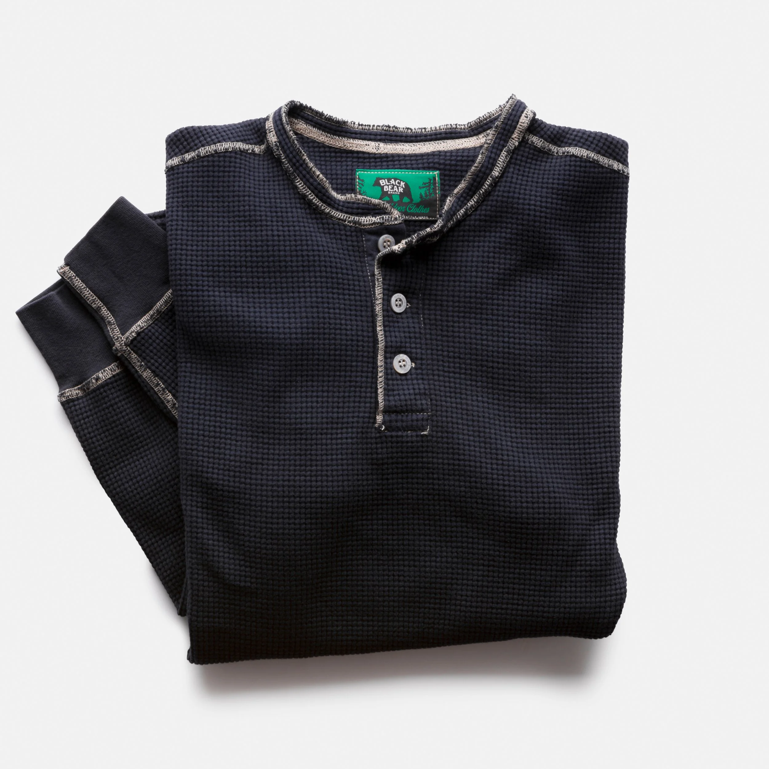 【未使用 】AMERICANA THERMAL BACK HENLEY NECK American Apparel Dexter Henley Shirt Large Black Baby Thermal